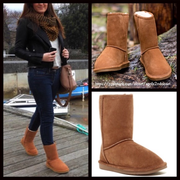SUEDE SHEARLING LINED BOOTS TAN ANKLE BOOTIES - Picture 5 of 14
